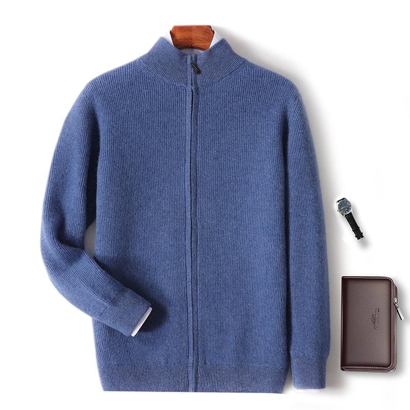 Pure Wool Cardigan Men'S Thickened Half-Height Stand-Up Neck Knitted Sweater Business Casual Simple Cashmere Zipper Jacket