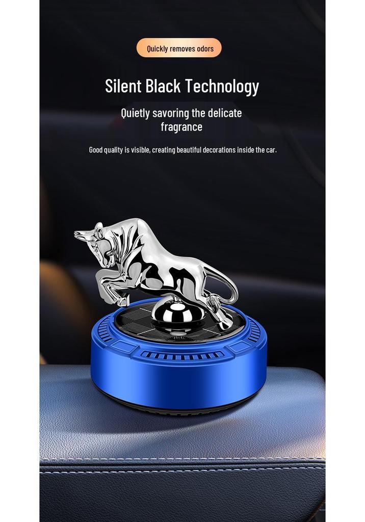 Solar-Powered Wall Street Bull Car Air Freshener: Automatic Rotating Aroma Ornament with Long-Lasting Light Fragrance.