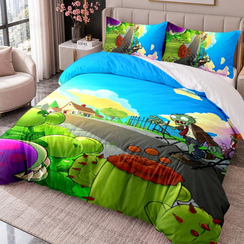 Plants vs. Zombies 3Pcs Bedding Set Duvet Cover With Two Pillowcases For Bedroom Home Decoration