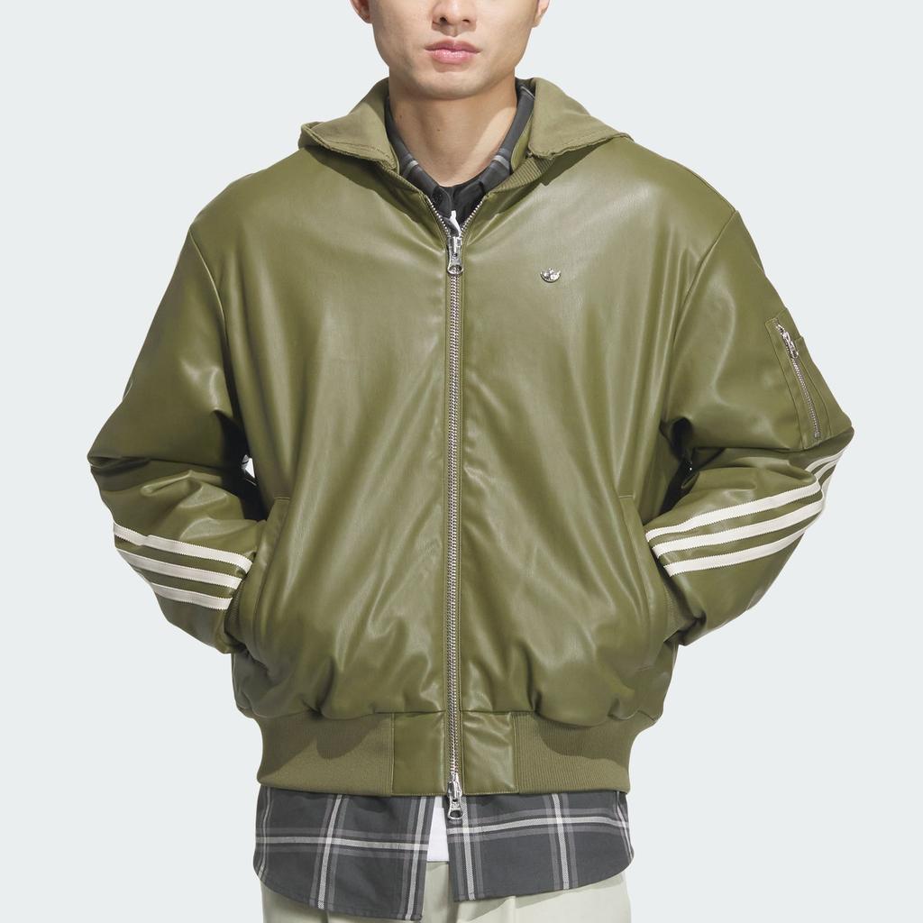 Adidas Originals FW24 PU Jacket M Series Fashion Logo Stripe Stylish Zipper Sports Long Sleeve Jacket Men Jackets Dark-Olive-Green JL7557