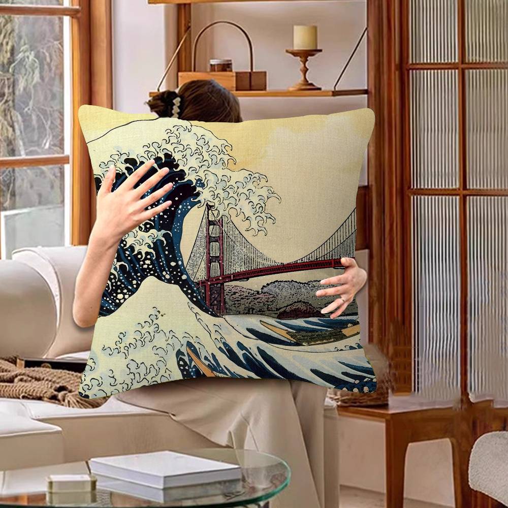 Japanese Wave Pillowcases Home Bedding Decorative Pillow Cover Wedding Super Soft Pillow Case