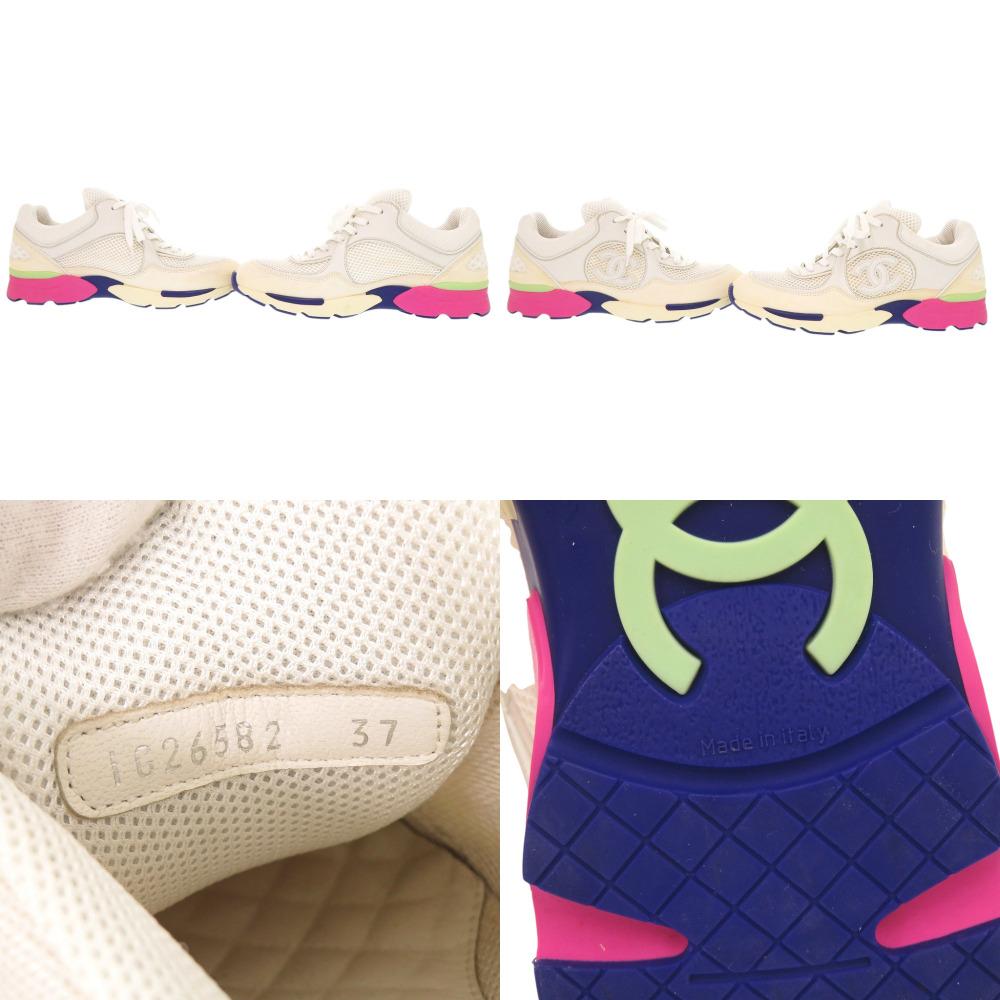 Used AUTHENTIC CHANEL G26582 CC Mark Sneakers White/Multicolore Leather/Suede