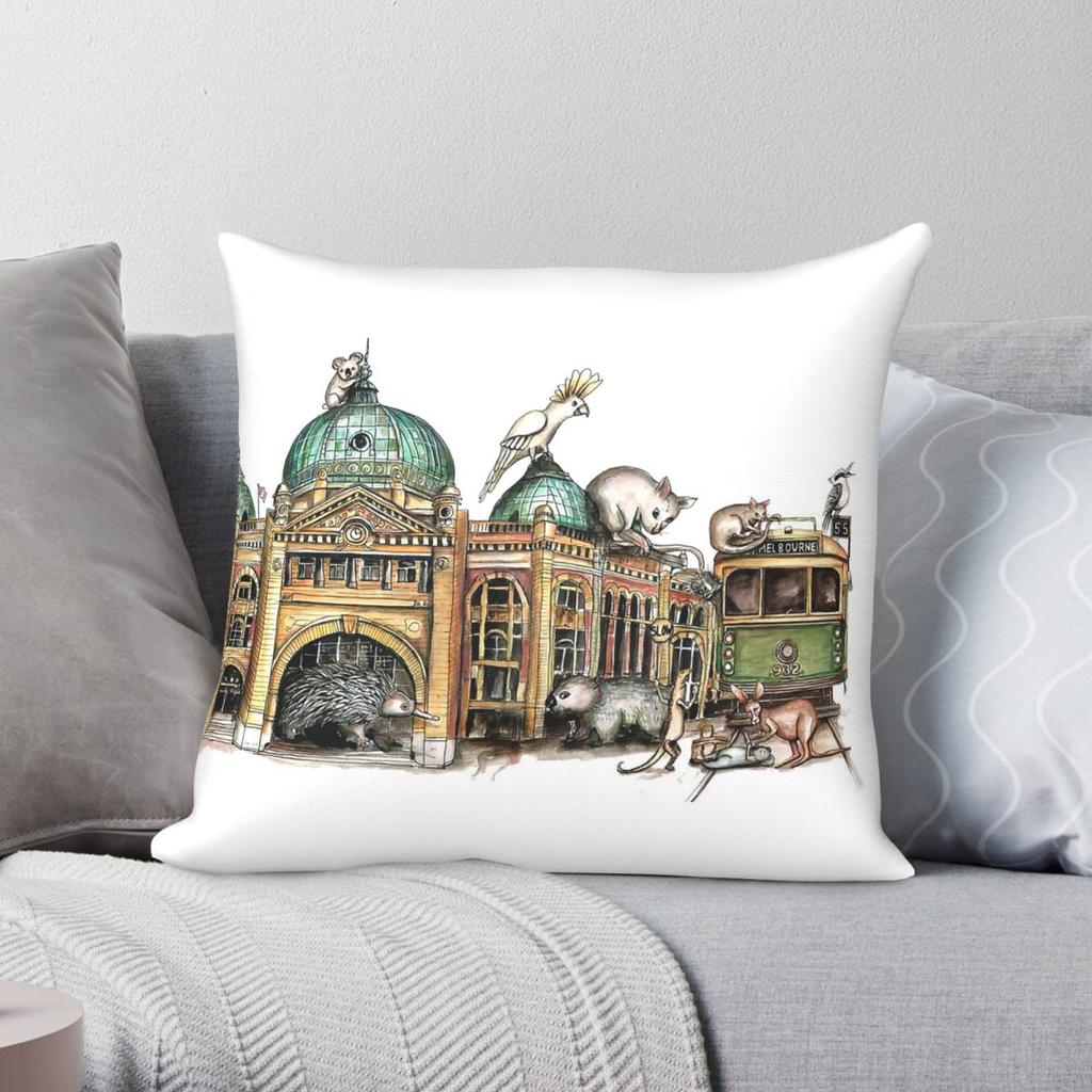 Melbourne Tram Flinders Street Square Pillowcase Polyester Linen Velvet Pattern Decorative Pillow Case Room Cushion Cover
