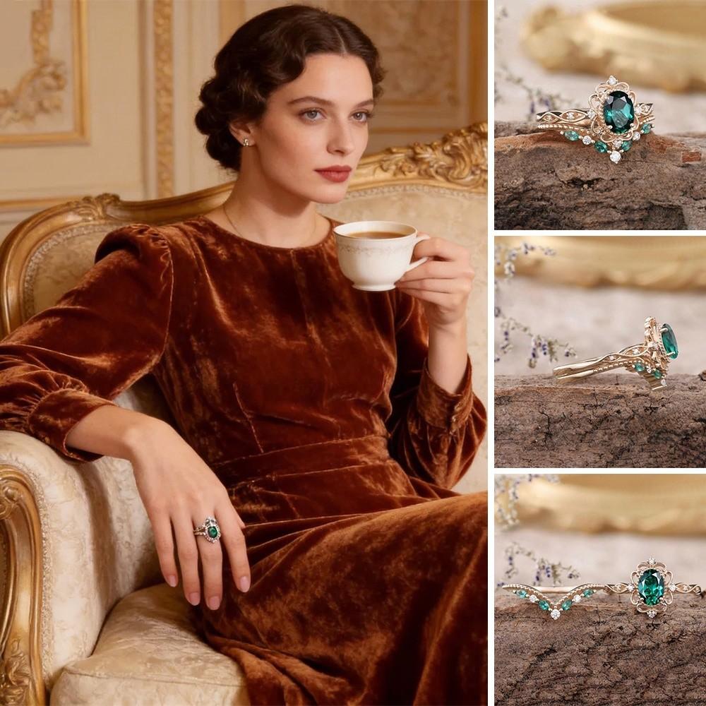 Smyckestillbehör Strassringar Gröna Kristallringar Modeaccessoar Zirkonringar Kvinnor