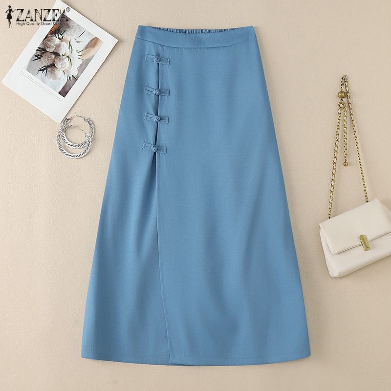 ZANZEA Women Elegant Casual Solid Color Summer Midi Skirts