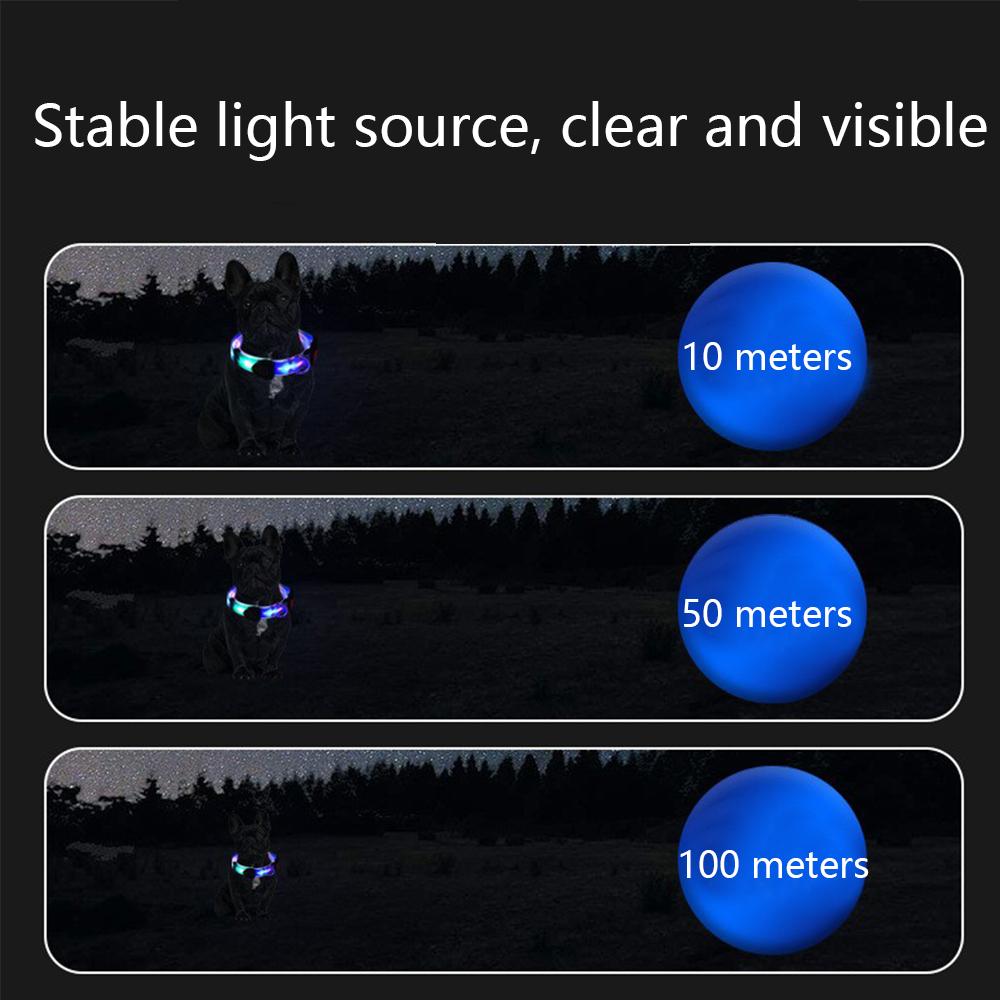 LED svítící nastavitelný obojek pro psa vhodný pro noční procházky, svítící, modrý