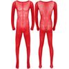 Mens Solid Color Bodystocking Long Sleeve Stretchy Bodysuit with Bulge Pouch Nightwear Underwear
