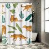 Animal Print Shower Curtain Leopard Pattern, Green Leaves Cacti, Home Decor, Customizable Sizes for Bathroom Decoration