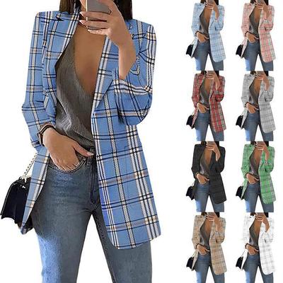 2024 Women's European & American Plaid Casual Blazer - Slim Fit Lapel Cardigan Jacket for Spring & Autumn