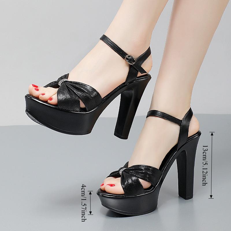 

Women s Gold High-heeled Chunky Sandals, New Summer Style, Thick Sole, Waterproof Platform, Model Runway Shoes, Rhinestone Sequin Casual Shoes 43