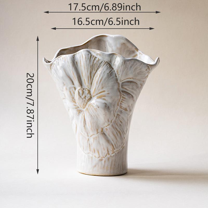 

Floral Texture White Ceramic Vase Desk Decoration Flowers Arrangement Artificial Flower Decorative Vases Room Aesthetic Decor