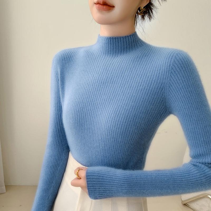 Women's Slim-Fit Cashmere Ribbed Mock Neck Sweater