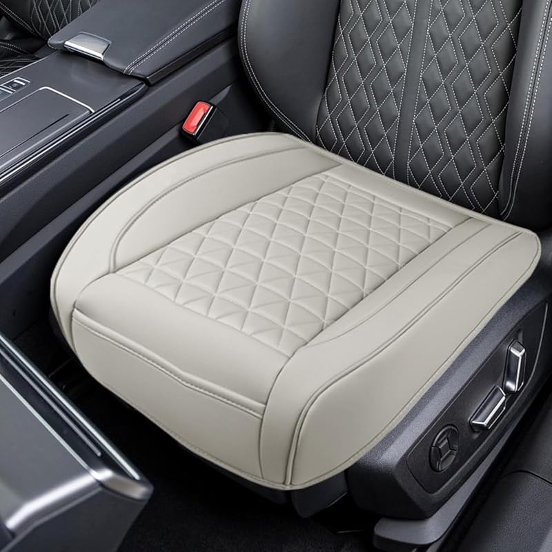 Luxury Faux Leather Car Seat Cover, Anti-Slip Waterproof Universal Front Bottom Seat Protector With Storage Pocket, Triangular Pattern Vehicle Seats