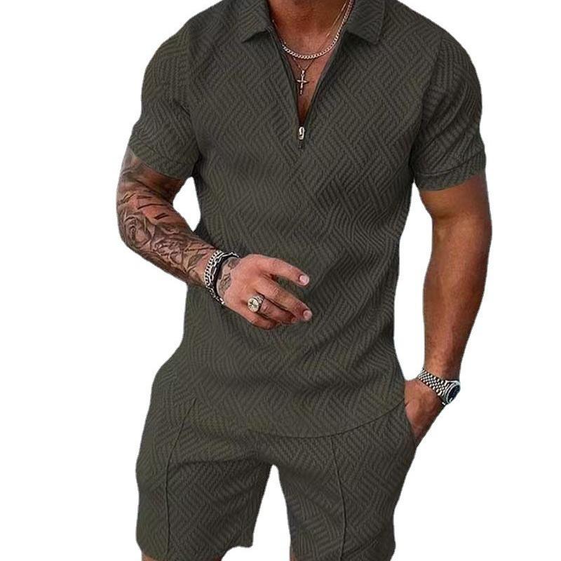 Herren Print Polohemd Set – Kragen Kurzarm Lässiger Pullover T-Shirt