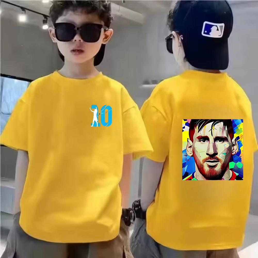 Summer short sleeved Messi double-sided printed children's T-shirt casual fashion sports T-shirt children's men's and women's clothing