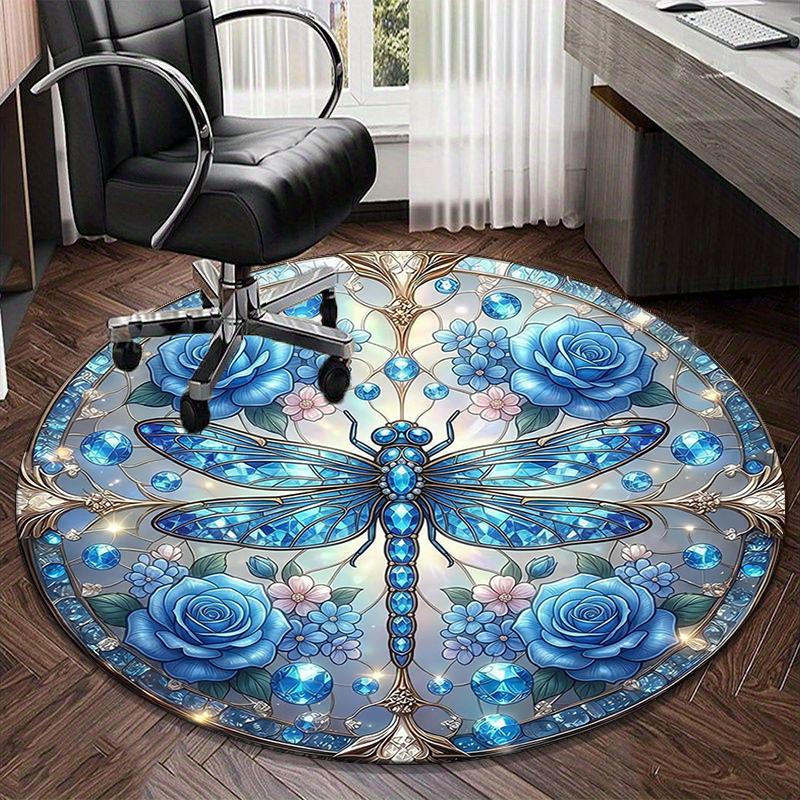 Stained Glass Dragonfly Art Round Carpet Chair Cushion Round Entryway Rug, Soft Round Rugs for Living Room, Bedroom, Circle Carpet Decor Gifts