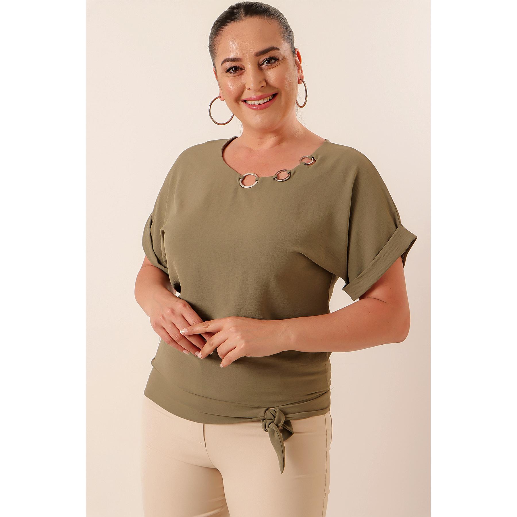 

Воротник Металлическая деталь Завязка на талии Плюс размер Блузка Airrobin