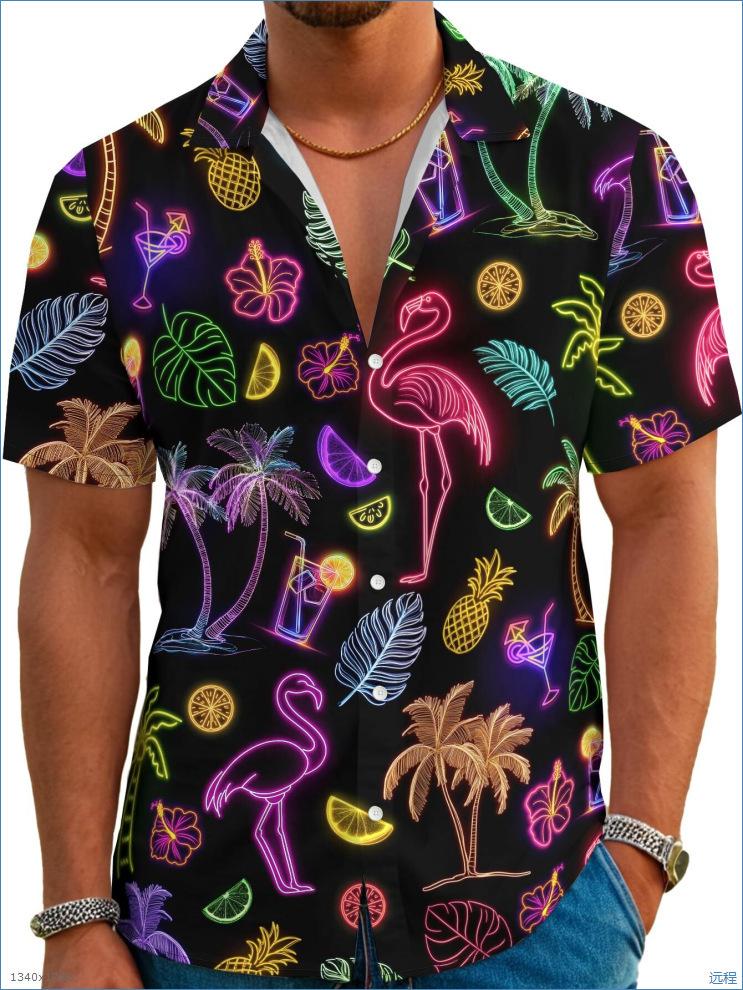 Summer Printed Men's Short Sleeve Shirt Hawaiian Vacation Style