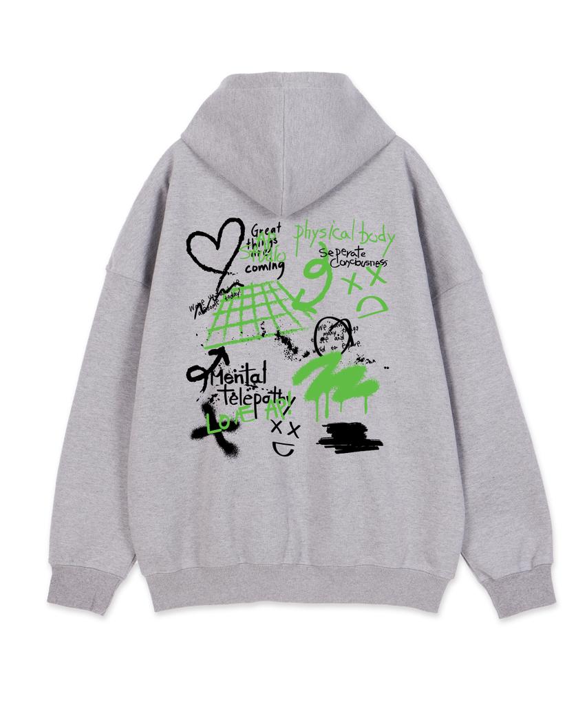 Astral Projection Graffiti Oversized Wide Shoulder Zip-Up Hoodie_Melange