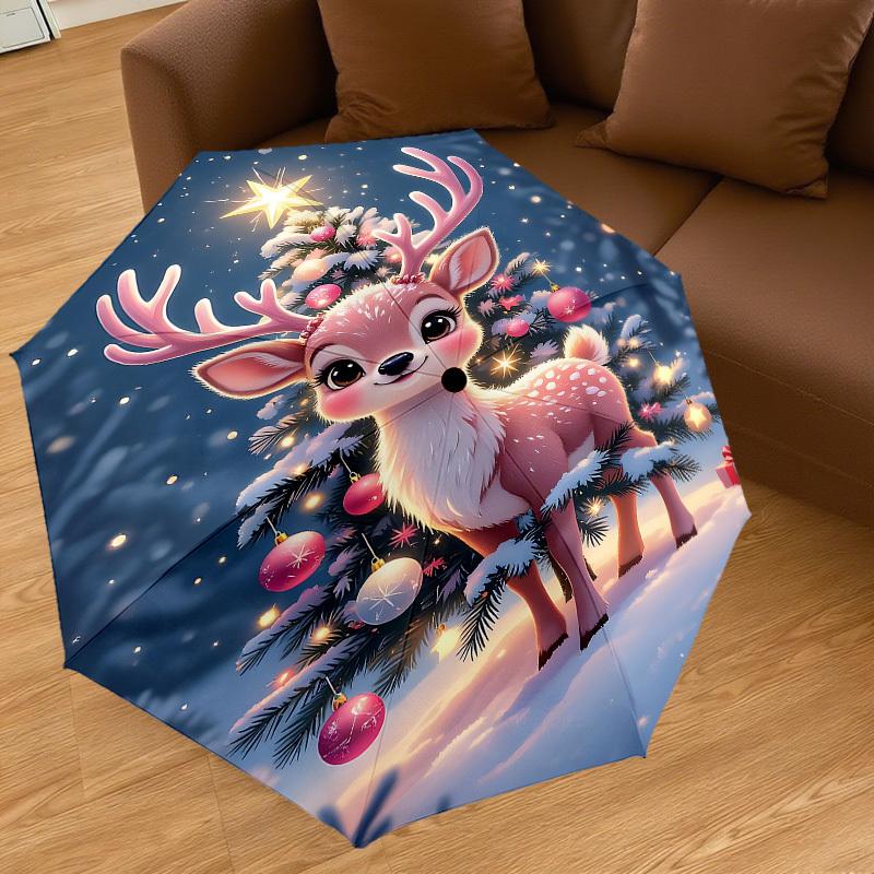 1 Stück Weihnachts-Regenschirm mit Hirsch-Motiv, automatisch auf- und zuschlagbar, winddicht, 8-Speichen stabiles Dach, langlebige Speichen, modisches Design, Outdoor-Accessoire, lustiges Druckmotiv,