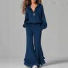 2026 Amazon popular women's clothing casual hooded half-zipper sweater set ruffle edge flared pants two-piece set women