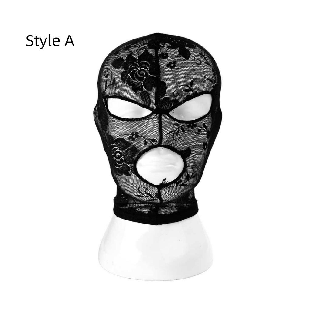 Women Sexy Black Lace Full Face Mask, Stretch Mesh Hood with Eye and Mouth Openings for Halloween Cosplay Party