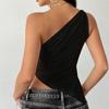 2025 New Fashionable Casual Women's T-Shirt Solid Color Single Shoulder Asymmetrical Slim Fit Top One-Piece Neck