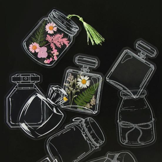 20 Pcs DIY Handmade Transparent Dried Flower Bookmark Clear Jar Bottle Shaped Stickers for Pressed Flowers Page Clips Bookmark