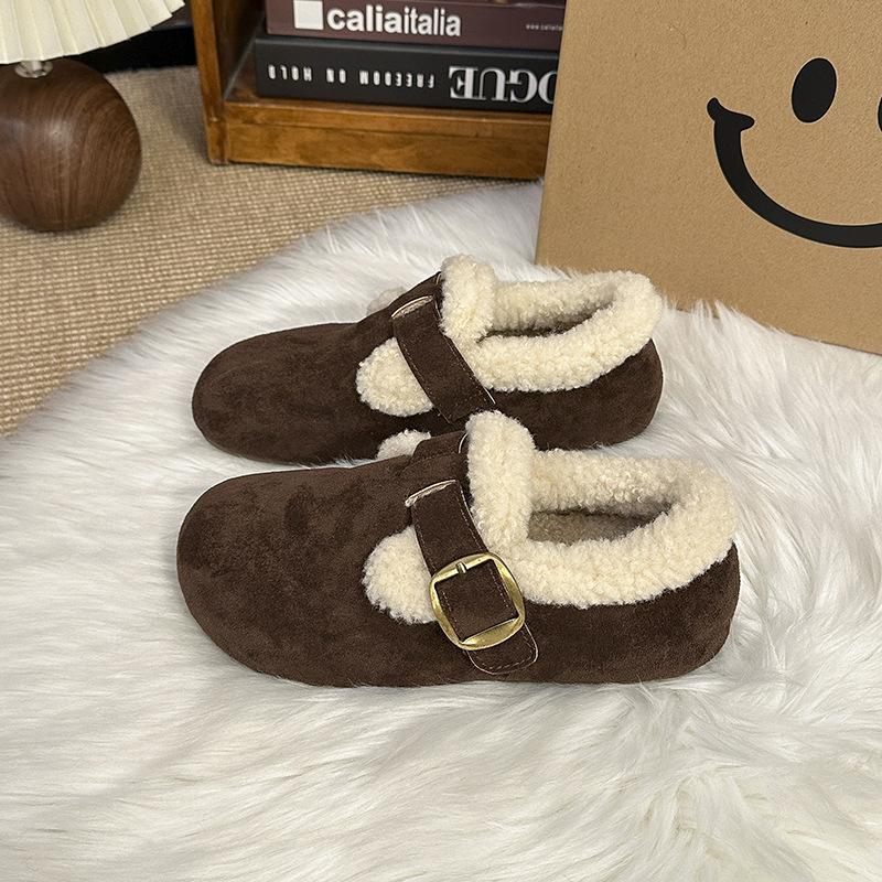 Thick-soled Heightening Fashionable and Versatile One-pedal Boken Shoes Women's Autumn 2025 Velvet Thickened Warm and Comfortable Cotton Shoes