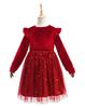 Girls Long Sleeve Red New Year Christmas Clothing Star Mesh Dress Princess Dress Performance Clothing Children's Clothing