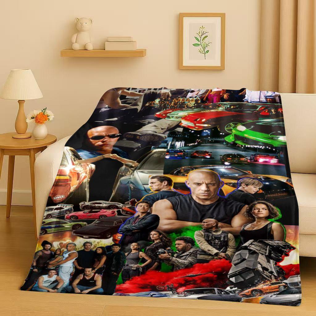 3D Szybcy i Wściekli Vin Diesel Samochód Wyścigowy Koc Flanelowy, Niezwykle Miękki Ciepły Pluszowy Koc na Domową Sypialnię Łóżko Kanapę Pokrowiec Piknik Dzieci