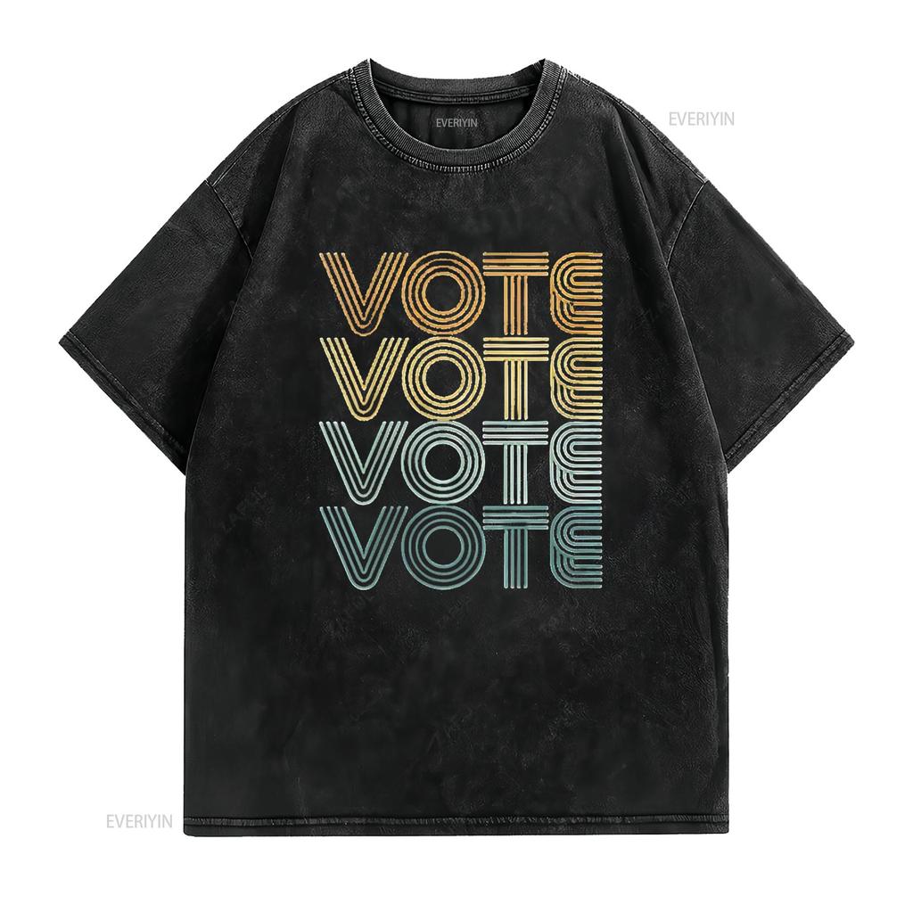 Mens Retro Vote Vintage Colors Round Neck T Shirt Black 4X Large vintage Washed homme streetwear Comfortable Soft Versatile