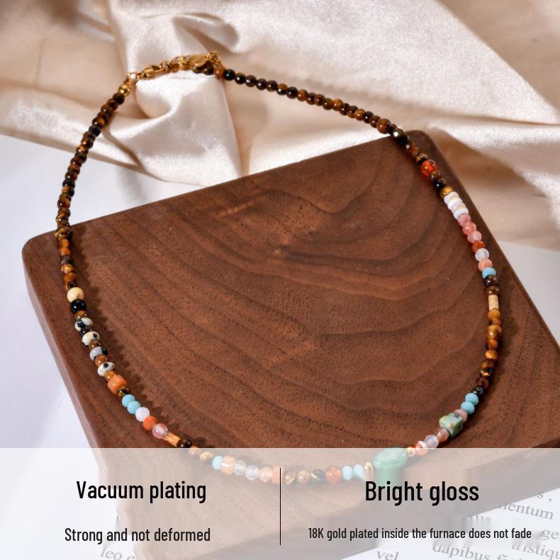 Vintage Elegance: Women's Tiger Eye Natural Stone Choker with Mixed Color Beads