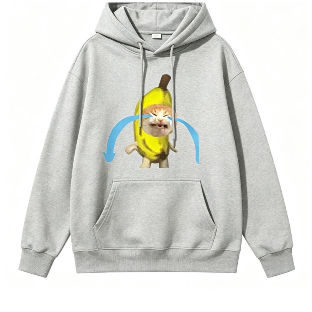 Women Drawstring Hoodie Crying Banana Cat Meme Graphic Sweatshirt Kangaroo Pocket Casual Daily Streetwear Pullover Women Hoodie