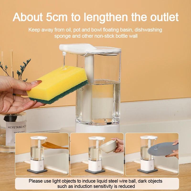 550ml Großvolumiger Küchen Automatischer Flüssigseifenspender USB Wiederaufladbar/Batterie Berührungsloser Handdesinfektionsmittelspender