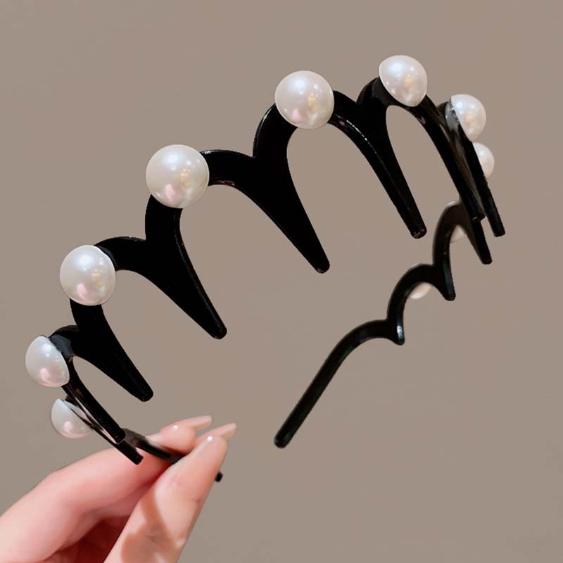 

Модные жемчужные волнистые повязки на голову для женщин, девочек, эластичные, с бусинами, однотонные, зубчатые, нескользящие, обруч для волос, аксессуары для волос