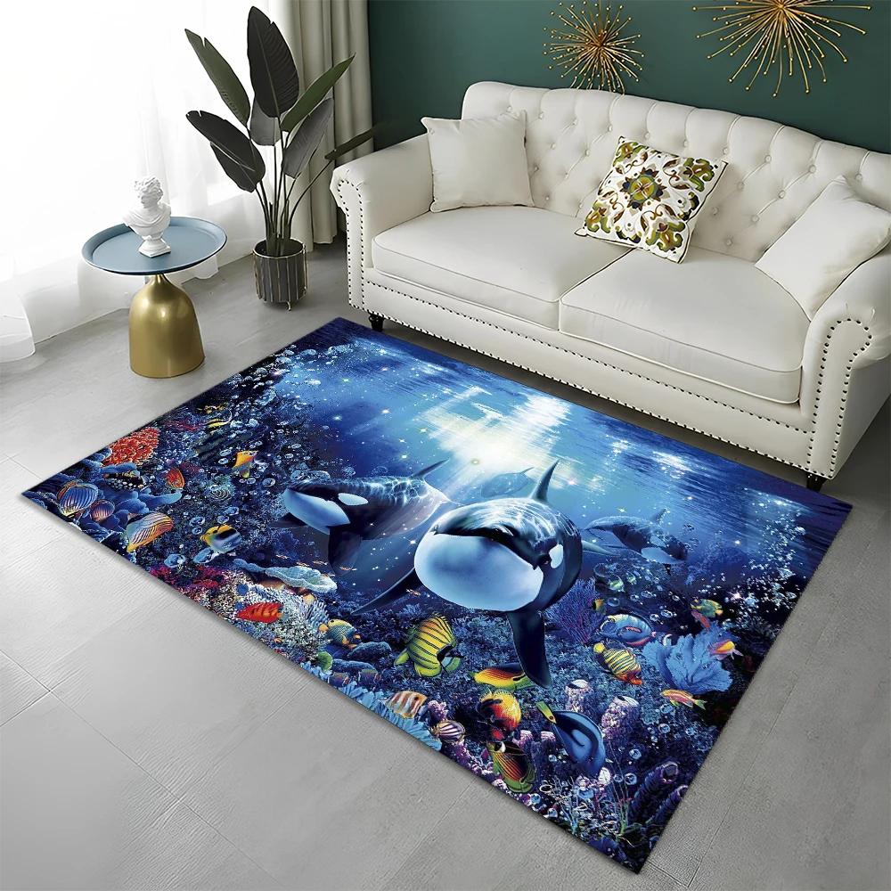 3D Underwater World Seabed Fish Carpet Rug for Home Living Room Bedroom Sofa Doormat Decor,kids Play Area Rug Non-slip Floor Mat