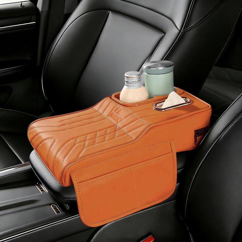 Multi-Function Car Armrest Box- Storage Booster Pad Center Console Tissue Box And Water Cup Holder Vehicle Armrest Cushion Cover