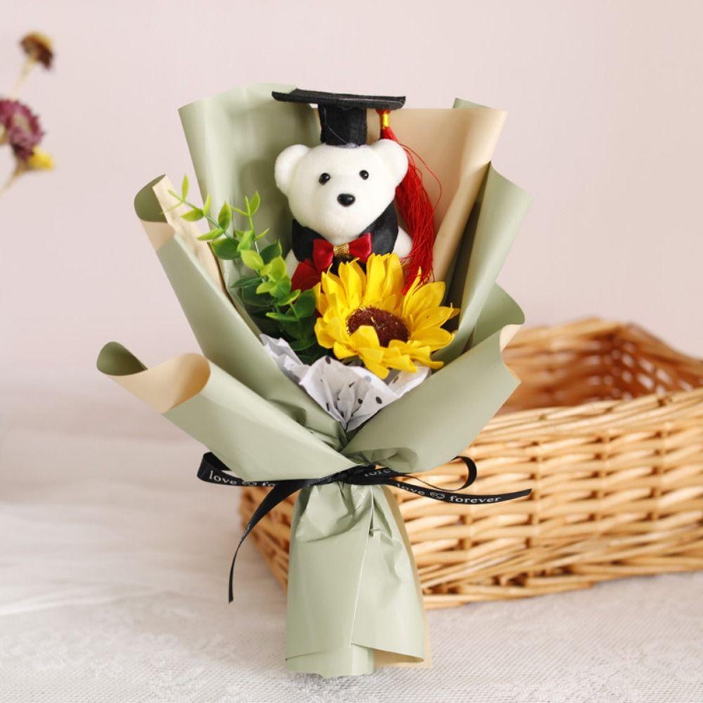 Woven Doctoral Bear Bouquet Plush Bear Crochet Flowers Bouquet  Student Gift