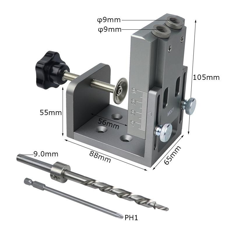Woodworking Pocket Hole Fixture  Jig Kit Wood Dowel Punch With 9mm Drill Guide Tools