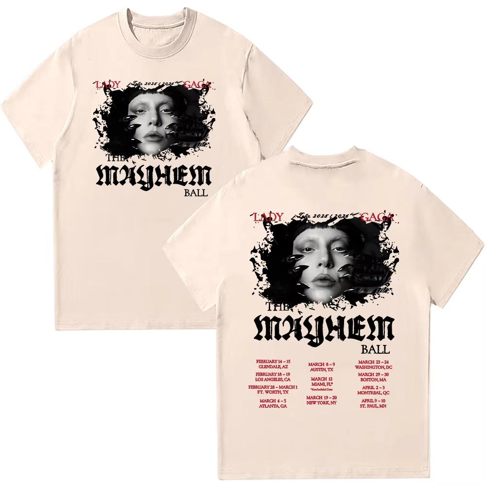 2026 Lady Gaga The Mayhem Ball Tshirts Women ONeck Short Sleeve Cotton High Quality Soft Top Lady Gaga Tour Fan Gift Clothes