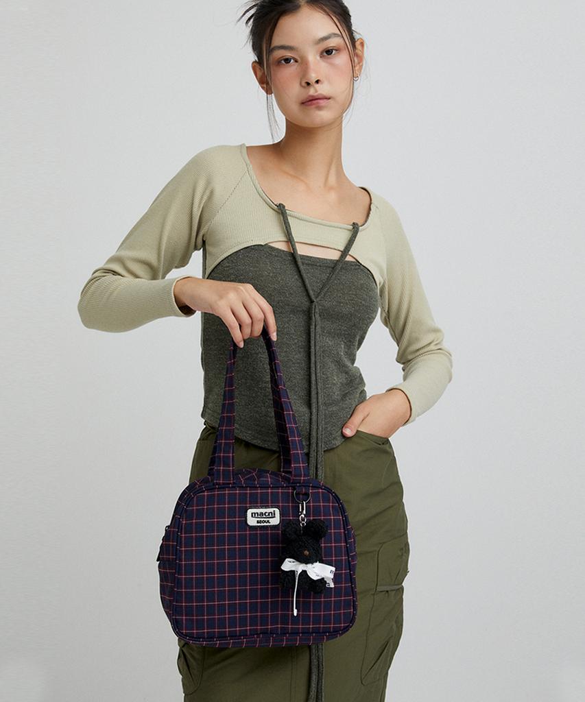 Macni Checker Square Shoulder Bag Navy Check