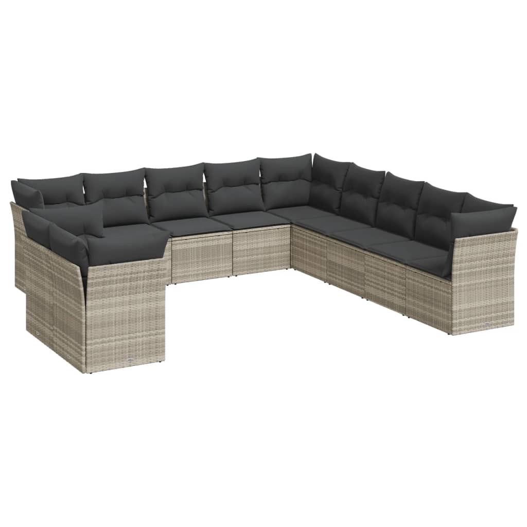 Vidaxl 11-Cz. Garden Furniture Set With Cushions, Grey Rattan Pe