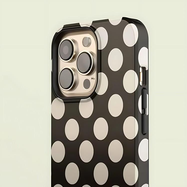 Polka-dotted Black with Phone Case for iPhone 17 17e 16e 16 15 14 13 12 11 X XS XR XSMAX 7 8 Air Pro Max Plus Double-layer Cover
