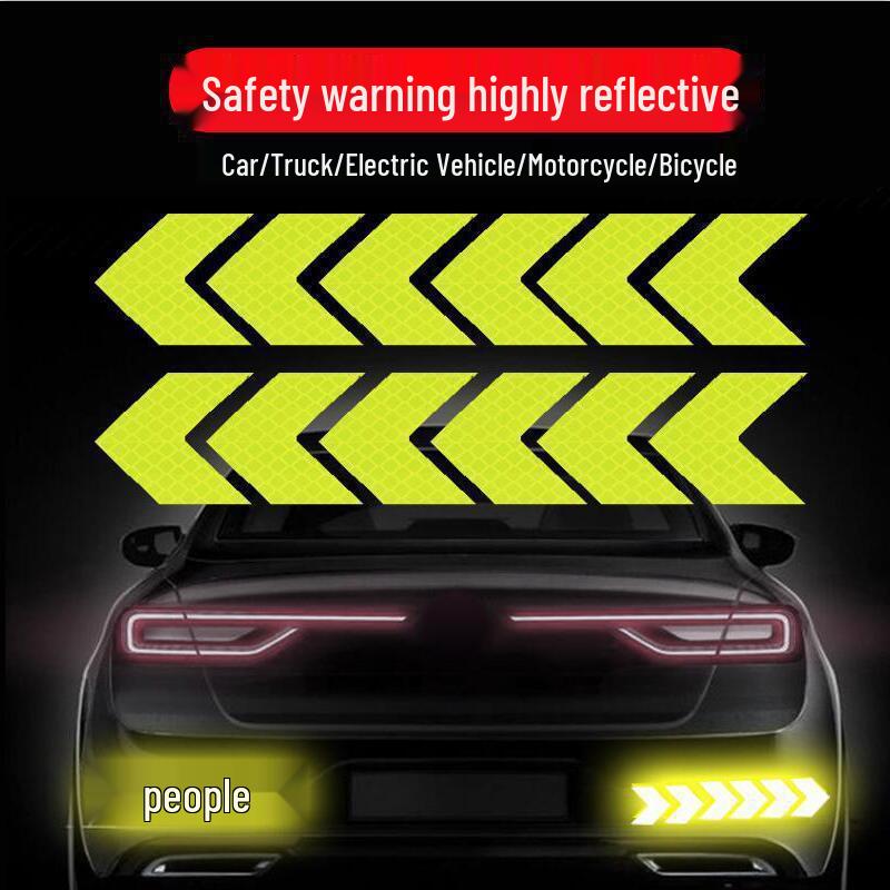 Reflective Arrow Warning Stickers for Car, Motorcycle, and Electric Vehicle Fender and Tail Decor.