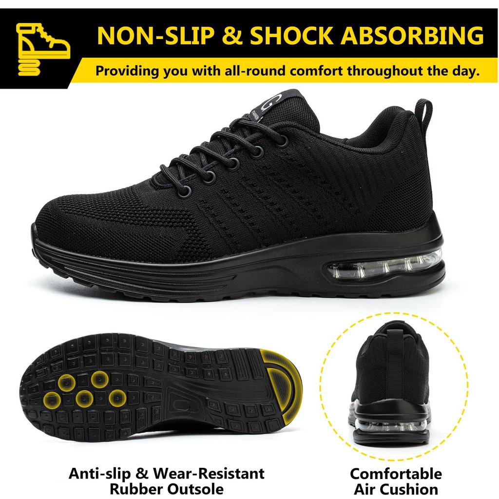 Safety Shoes Men Work Safety Boots Steel Toe Shoes Anti Smash Puncture Proof Air Cushion Work Shoes Light Comfortable Sneakers