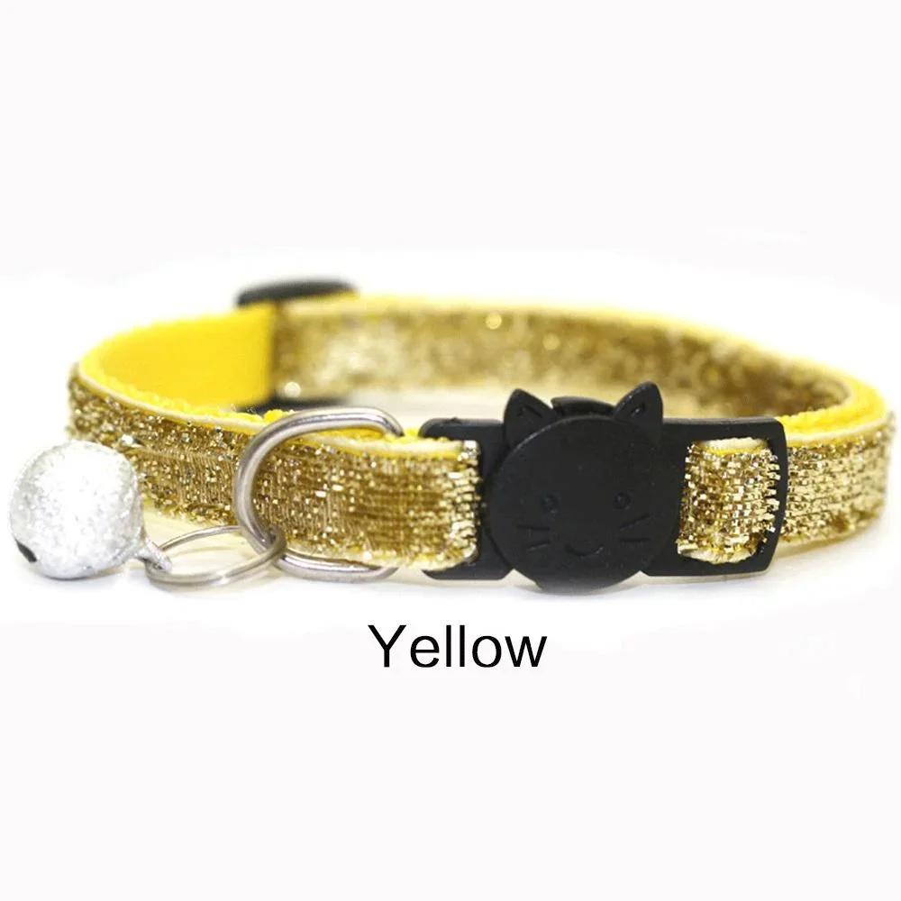 Cat Collar Pet Cat Collar with Bell Cat Face Collar Safety Buckle Cat Collar Glitter Velvet Collar