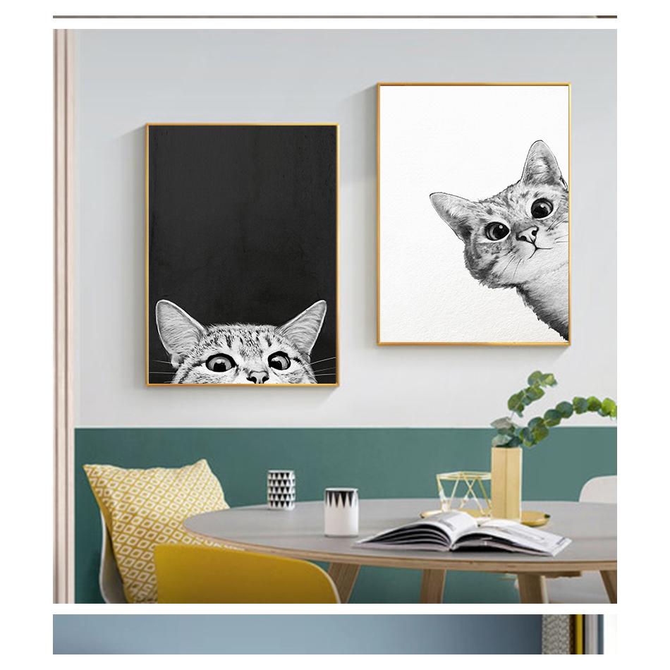Canvas Poster and Print Nursery Decorative Picture Painting Nordic Baby Kid Bedroom Decoration Kawaii Funny Animal Cat Wall Art