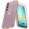 Case for Samsung Galaxy A27 5G, Silicone with Heart Pattern Shockproof Slim Purple - 2 Tempered Glasses