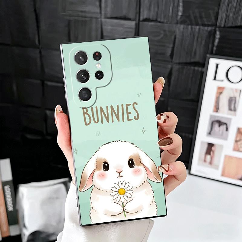 Cute Cartoon Bunny Rabbit Soft Phone Case for Samsung Galaxy S26 S25 Edge S24 Ultra S23 Plus S22 S21 FE S20 Black Cover Back She